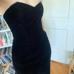 Vintage 80s Jessica McClintock Black Velvet Strapless Mini Dress - Size XS